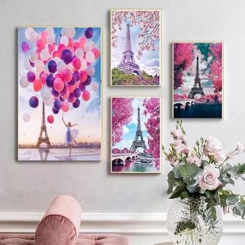 CHENISTORY DIY Diamond Painting Cross Stitch Landscape Room Decor Eiffel Tower Rhinestones for Adults 5D Diamond Mosaic