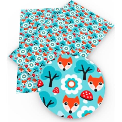 David angie 20*33cm fox animal flower Faux Artificial Synthetic Leather fabric, DIY Decorative Garment Knotbow Bags,1Yc4048