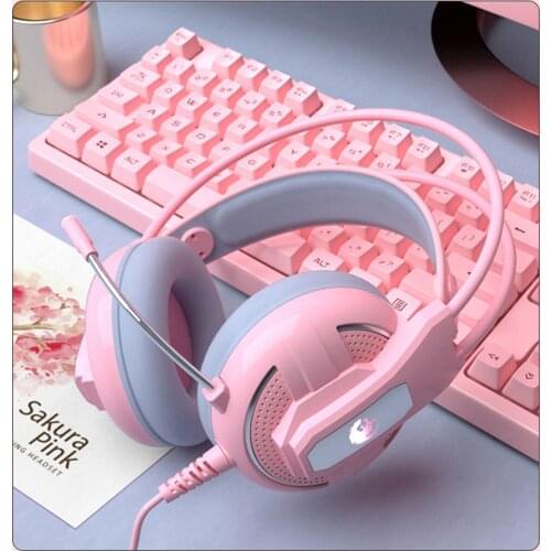 Girl Pink Headset casque 7.1 Channel USB/3.5 Wired Stereo Noise Canceling Gaming Headphones with Mic&LED Light for PC Gamer