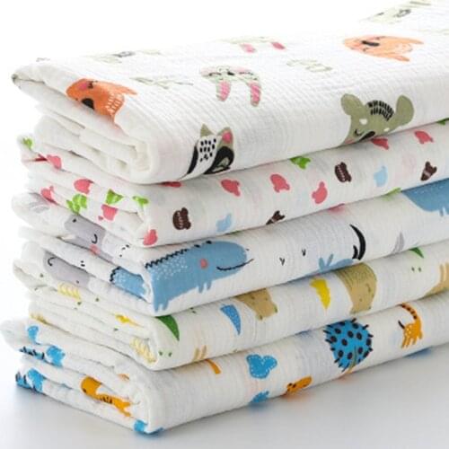 Quality Double-layer crepe cartoon printed cotton gauze, cotton sand-washed soft baby clothes, pajamas, fabrics