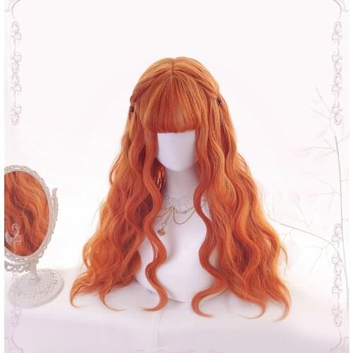 Kawaii Beautiful Long Curly women Hair Orang unique Wig Synthetic wig Lolita Gothic Hair women Fashion Girls Wig Party Cute Hair