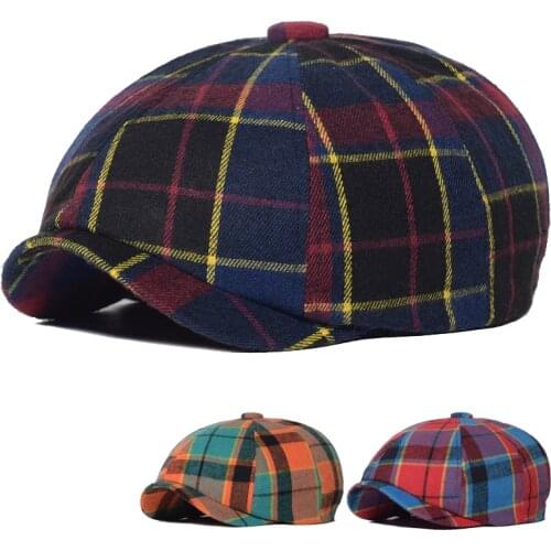 Unisex Casual Plaid Newsboy Caps Men Women Octagonal Hat Detective Hats Retro Flat Caps