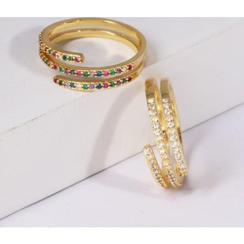 Rainbow 2 colors baguette cubic zirconia cz Gold filled engagement colorful rings for women USA hot selling finger jewelry