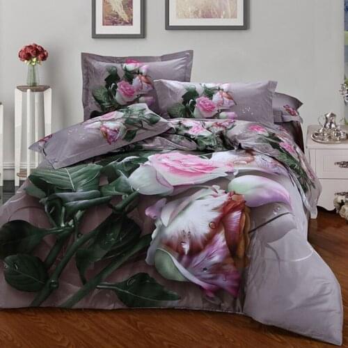 Nice 100% Cotton Printed Flower Bedding Set Wedding Bed Sheet Cover set Duvet Cover Pillowcase Queen King 4pcs Rose lily