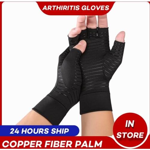 Compression Wrist Support Hand Copper Arthritis Gloves Joint Pain Relief Half Finger Anti-slip Therapy Gloves For Women Men