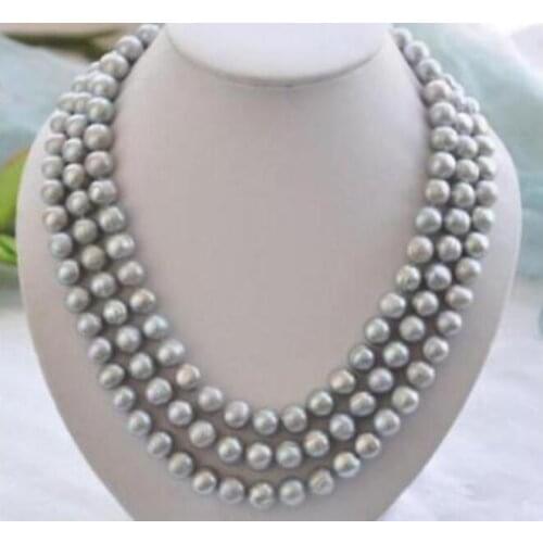Beautiful 50" AAA 8-9mm gray pearl necklace yellow clasp