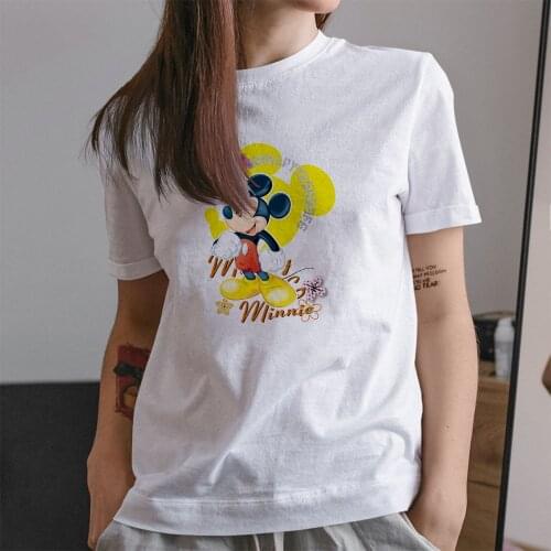 Summer New Products Disney Mickey And Minnie Printing Women T-shirts Short Sleeve Dropship Outdoor Fashion Tshirts White Tee Top