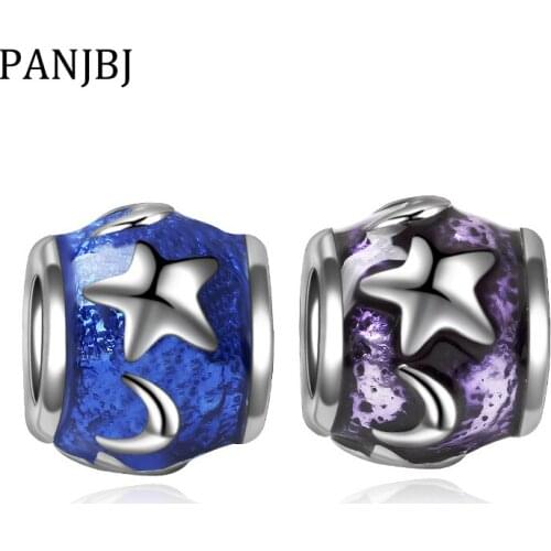 New Original Alloy Silver Plated Bead Moon Star Night Sky Charm Enamel Fit Bracelet Necklace DIY Women Jewelry