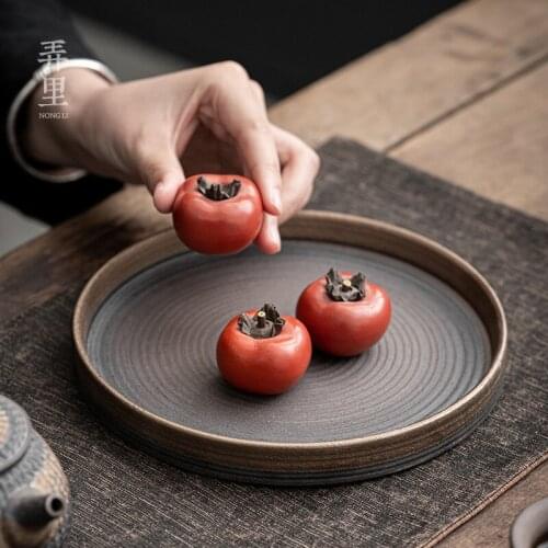 Gilding Stoneware Pot Tray Japanese Retro Firewood Saucer Small Tea Table Zen Kung Fu Ceramics Tea Tray Food Tray