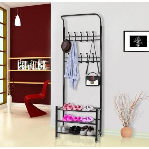 Adjustable Clothes Hanger Coat Rack Floor Hanger Storage Wardrobe Clothing Drying Racks With Shoe Rack Closet Organizer HWC