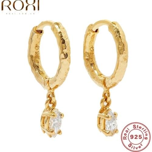 ROXI Bohemia White Green Pink Teardrop Stone Hoop Earrings for Women Unusual Earrings Cartilage Silver 925 Jewelry Pendientes