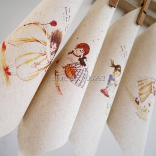 Hand dyed 10Assorted Cotton Linen Printed Quilt Fabric For DIY Sewing Patchwork Home Textile Decor 20x20cm Happy Girl