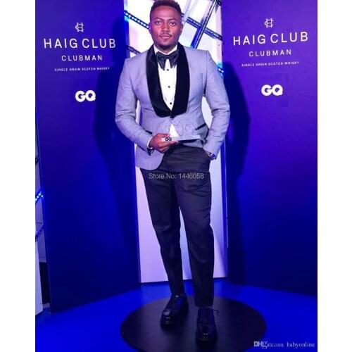 2019 Light Grey Blazer Men Suits For Wedding Black Pants Velvet Lapel Groom Tuxedos Casual Prom Suits Groomsman Terno Masculino