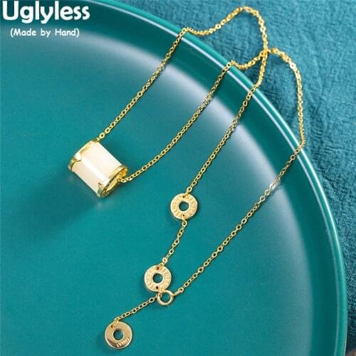 Uglyless Simple Fashion Jade Beads Necklaces for Women Gold 925 Silver Chokers Natural Gemstones Pendants + Chains Minimalist
