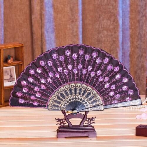 New Fashion Peacock Sequin Dance Fan Sunscreen Folding Fan Dance Fan Dance Prop Fan