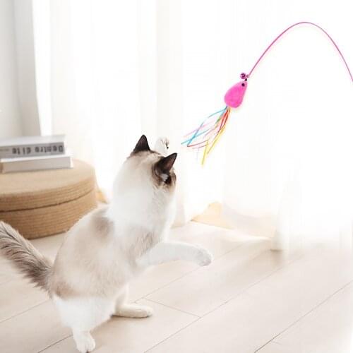 MADDEN Funny Cat Stick Fishing Rod Interactive Cats Toy Retractable Elastic Teaser Kitten Sticks With Feather Bell Pet Supplies