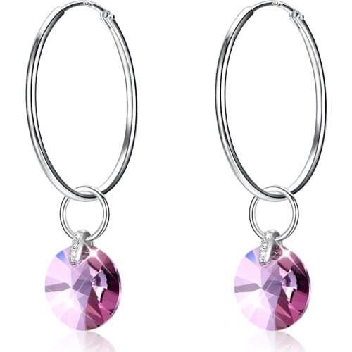 ZEMIOR S925 Sterling Silver Earrings For Women Circle Colorful Austria Crystal Hanging Hoop Earring Female Fine Jewelry Gift