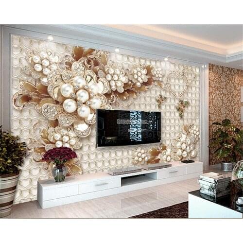 Beibehang custom made high quality 3d wallpaper New luxury jewelry flower embossed living room TV background wall 3d wallpaper