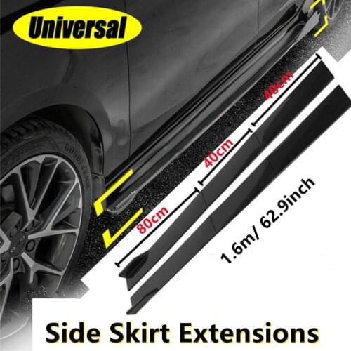 Universal 1.6m/ 62.9inch 6Pcs Car Side Skirt Extensions Carbon Fiber Bright Black For BMW For Benz Audi Exterior Accessories