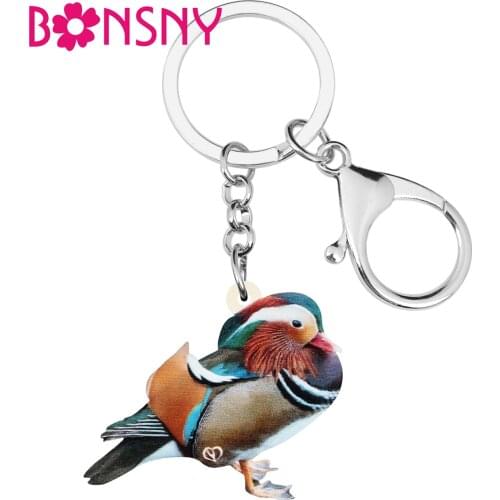 Bonsny Acrylic Mandarin Duck Keychains Lovely Bird Animal Keyring Jewelry For Women Girls Lover Novelty Gifts Handbag Decoration