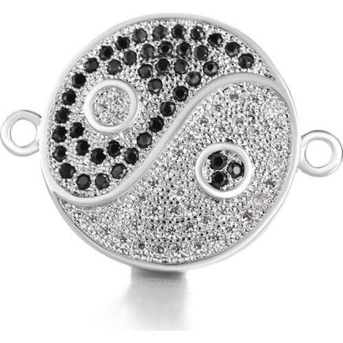 Boutique DIY handmade jewelry making accessorie Chinese style Tai Chi round micro-inlaid zircon connector Necklace bracelet part