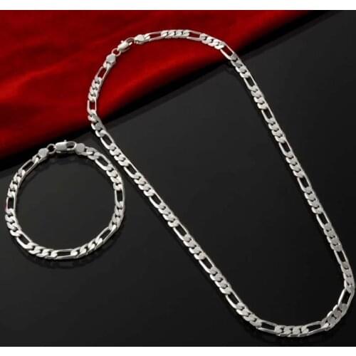 925 Sterling silver 4MM chain for men Women Bracelet Necklace jewelry set lady Christma gifts charms wedding promotion sale