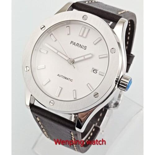 Parnis 43mm wrist watches Self Wind Mechanical Stainless Steel Strap Simple Business Rose Gold Date Watch W2732