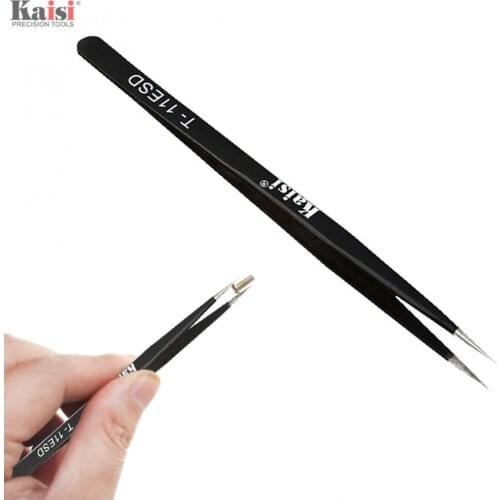 Black Anti-static High Precision Tweezers with Straight Head for Medical / Electronics Factory /Chemical Industry