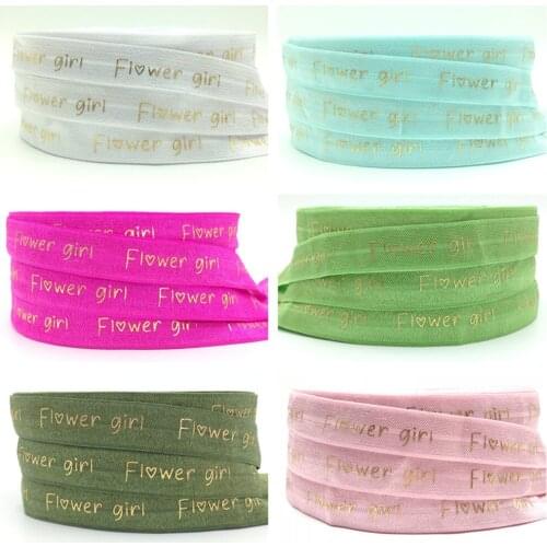 5Yards 16mm Gold print Flower Girl Fold over elastic bands Wedding party decoration Accessories