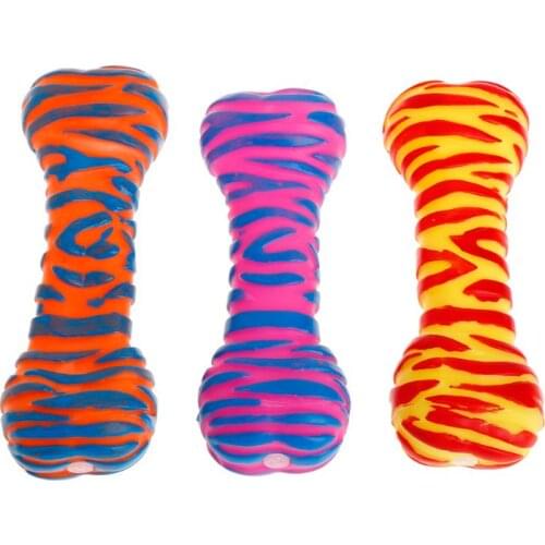 Pet Toys Rubber Bone Shape Stripe Colorful Squeaky Sound Dog Puppy Cat Play Interactive Bite Chew Soft Non Toxic Teeth Clean Toy