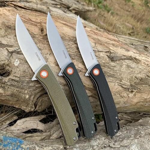 TUNAFIRE Pocket Knife High-end linen (Micarta) handle Ball Bearing Folding Blade Survival Hunting Knife Camping Portable EDC