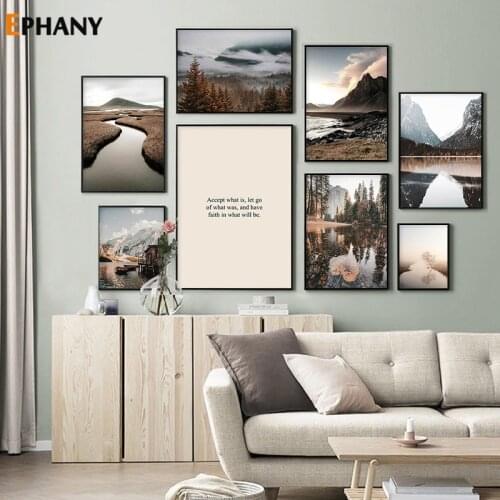 Mountain Lake Landscape Canvas Painting Nordic Positive Quote Posters and Prints Autumn Wall Pictures for Living Room Decor