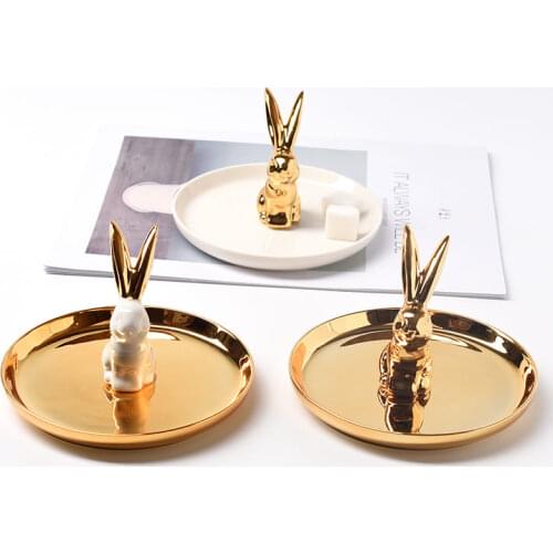 Nordic Decoration Home Decor Animal Rabbit Wedding Dish Ceramic Dish Tray Ceramic Ring Holder Jewelry Plate Decorative Ring Dish
