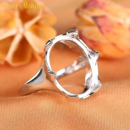 5pcs/lot Sterling Silver 925 Semi Mount Ring 15x20mm Oval Cabochon Fine Jewelry Setting Adjustable for amber agate big stone