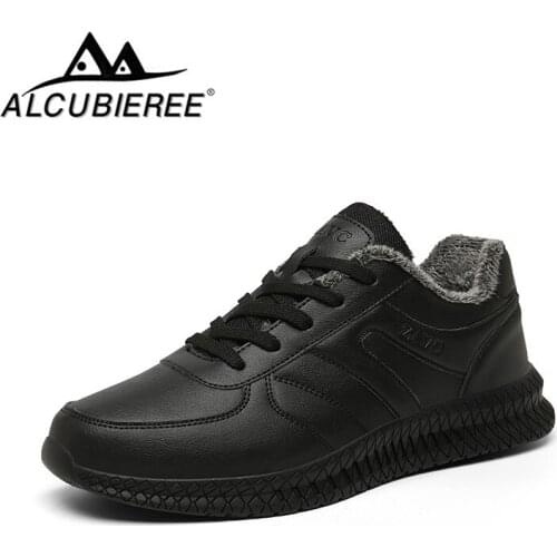Short Plush Warm Outdoor Mens Walking Shoes Lightweight Soft Comfortable Winter Mens Sneakers Non-Slip Waterproof Men Shoes