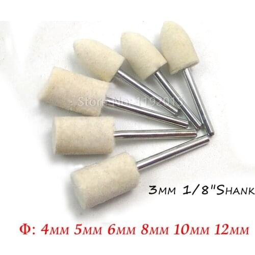 6 Pcs Round Soft Wool Polishing Wheel Column Felt Buffing Grinding Pad Dia 3mm Metal Handle Dremel Accessories Rotary Tools