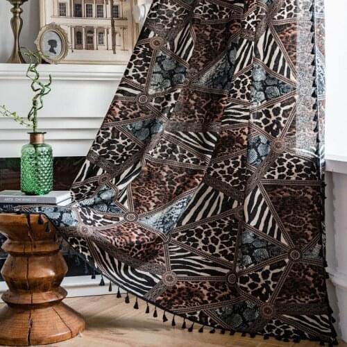 Leopard Geometric Print Tassel Bohemian Semi-Shading Style Kitchen Curtain Classic Fur Print Style Bedroom Window