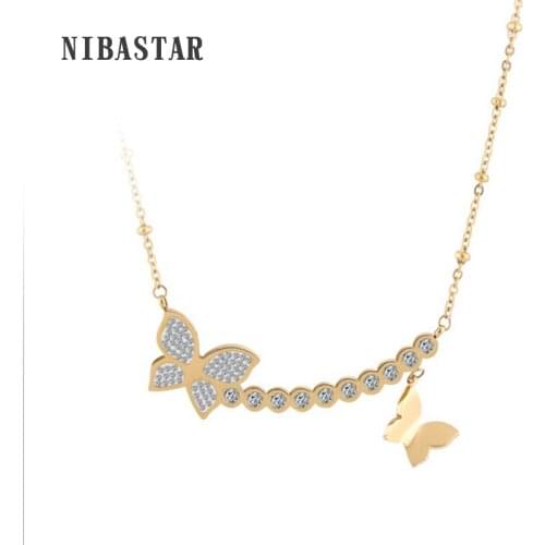 Hot sale Fashion Jewelry Stainless Steel Butterfly Pendant Necklace for women gold color jewelry