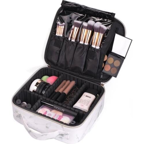 Marble Print Waterproof Cosmetic Bag Large Capacity Storage Bag Multi-function Portable Travel Wash Bag Tattoo Manicure Toolbox