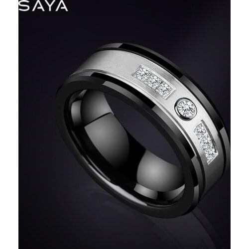 2021 Men Rings, 8mm Width Black Ceramic Rings for Men Jewelry Wedding Band Inlay Shiny CZ Stones, Free Shipping, Engraving