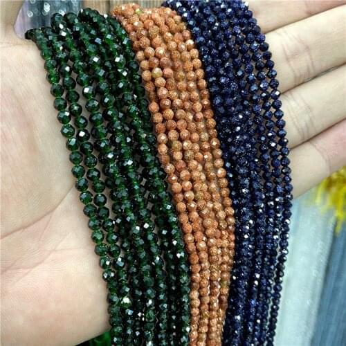 Natural Small Gemstones Beads Green Gold Blue Sandstone Beads Faceted Shiny Loose Beads 2MM 3MM Pick Size For Jewelry Making DIY