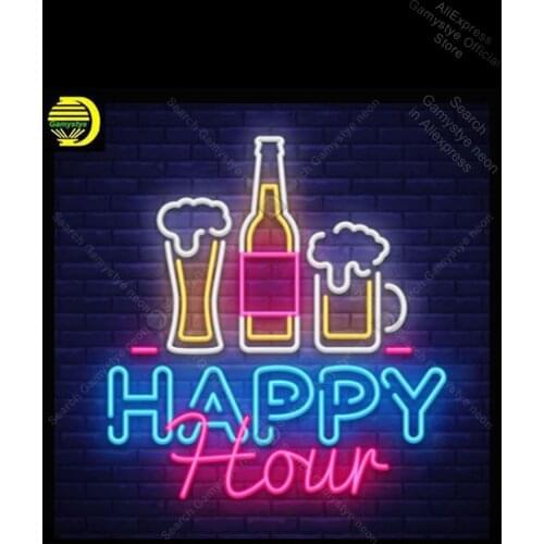 Happy Hour Neon Sign Handmade neon light Sign Decorate Beer Bar outdoor lighting store Shopping Hall Sign Neon Signs For Home