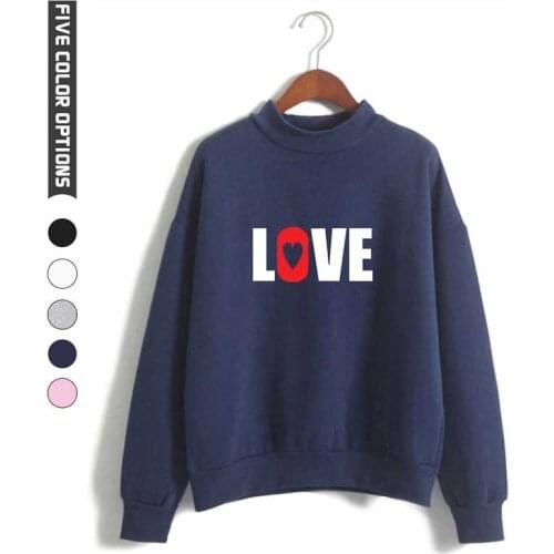 New Fashion Harajuku Print Love High Collar Long Sleeve Hoodies Tops Street Style Men Women Capless Sweatshirts Pullover Clothes