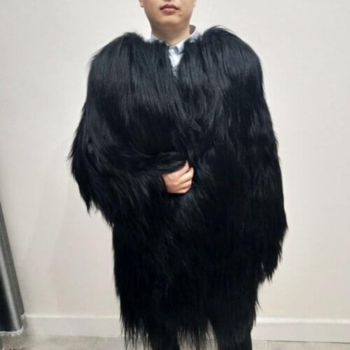 New Mens Natural Goat Fur Coat Long Jacket Womens Long Sleeve Mens Mongolian Wool Fur overcoat