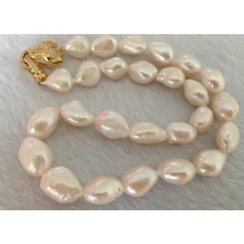Huge 12-13mm baroque white pearl necklace 18inch 36" Yellow clasp