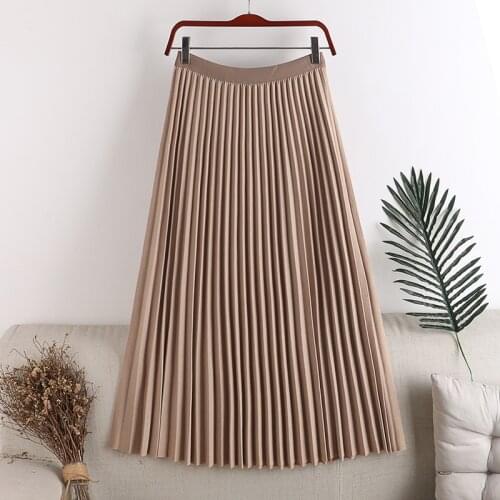 2020 autumn and winter new Elastic waist knitted fabric solid color pleated skirt Pleated Solid Color Half Length Elastic Skirt
