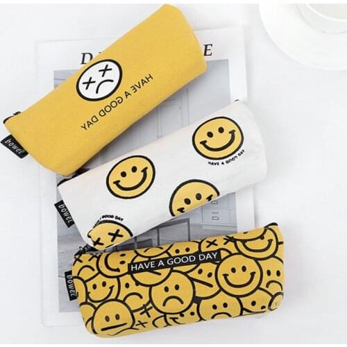 Fashion Creative Facial Expression Pencil Case Canvas Pen Bags School Office Stationery Kids Party Gift Girls Makeup Handbag