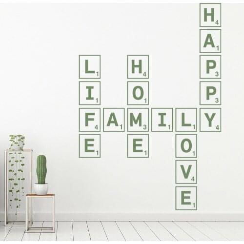 Tiles Scrabble Game Wall Decal Words Love Life Family Creative Art Mural Kids Bedroom Nursery Home Decoration Vinyl Sticker Q075