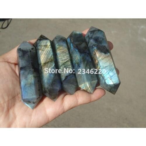 Natural labradorite quartz crystal wand POINT HEALING