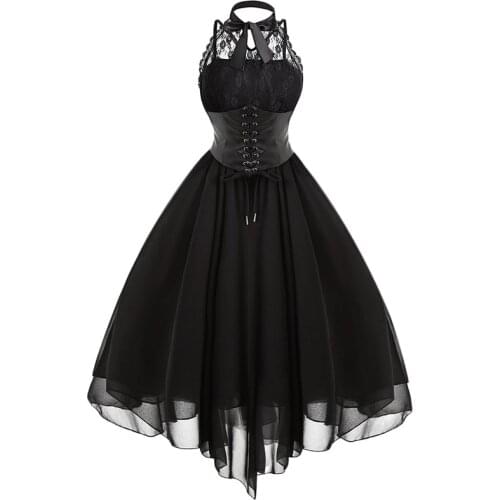 Plus Size 2021 Women Dress Mujer Party Dress Gothic Black Cross Back Lace Panel Bow Corset Dresses Robe Woman Clothes Vestidos